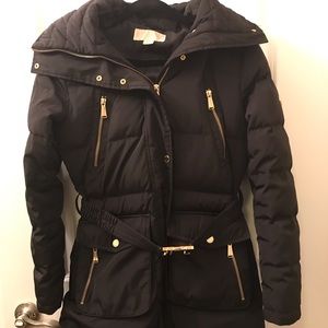 Michael Kors parka jacket with gold accents.